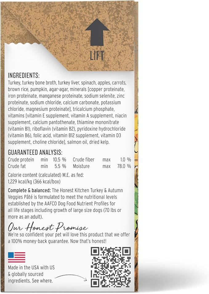 The Honest Kitchen Human Grade Butcher Block Pâté: Turkey & Autumn Veggies Wet Dog Food, 10.5 oz (Pack of 6)