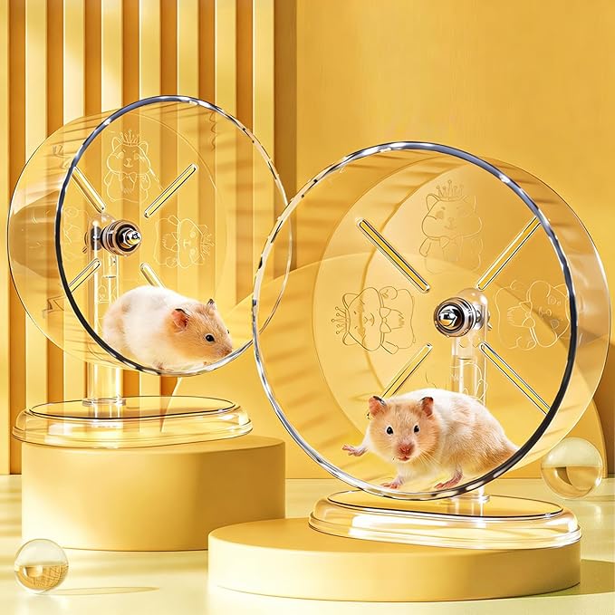 Hamster Exercise Wheel,Super-Silent Small Animals Exercise Wheels,Quiet Hamster Running Wheels with Adjustable Stand for Hamsters, Gerbils, Rats, or Other Small Pets (Transparent, 8.3 inch)