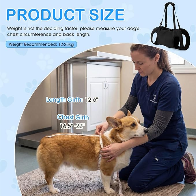 Shinylin Dog Carry Sling Emergency Backpack Pet Legs Support and Rehabilitation Dog Lift Harness Adjustable Lifting Straps Carrier for Senior Dogs Joint Injuries, Arthritis, Hiking, Skiing, Black(S)
