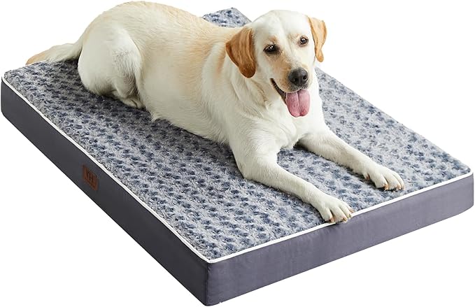 Figopage Dog Beds Large Sized Dog, Orthopedic Memory Foam Dogs Bed with Removable Cover, Washable Pet Mat Non-Slip Bottom, Waterproof Pet Crate Pad, 36×24, Grey