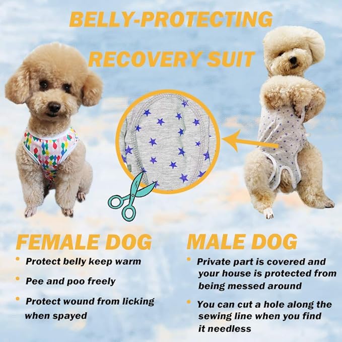 Dog’s Recovery Suit Post Surgery Shirt for Puppy, Wound Protective Clothes for Little Animals(Pink Stars-l)