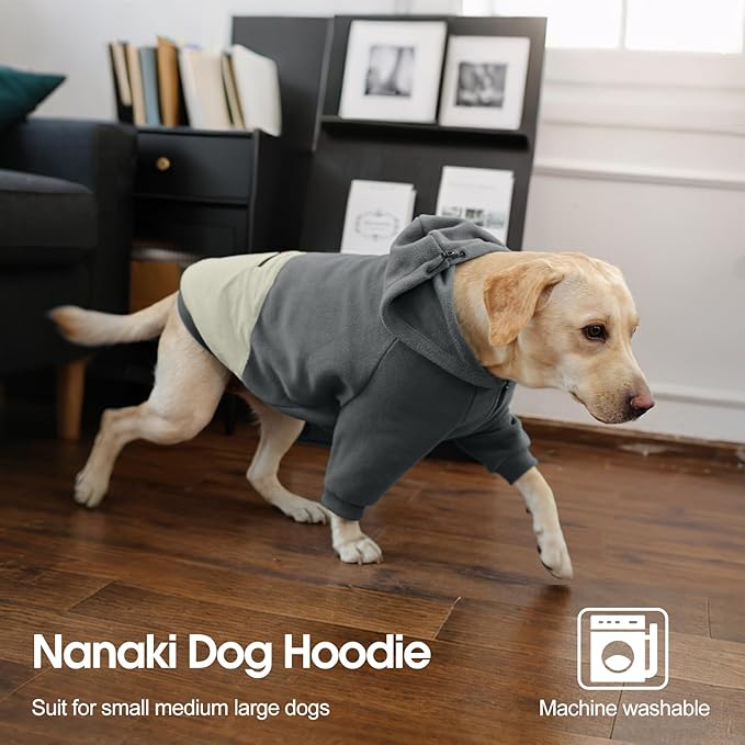 Nanaki Dog Hoodies for Medium Size Dogs with Pocket- Long Sleeves Adjustable Zip Collar-Soft Fleece Sweater Sweatshirt for French Bulldog, West Highland, Warm Pet Coat Jacket Machine Washable Grey, M