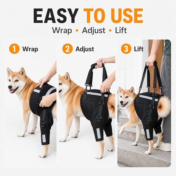 Dog Rear Leg Support Harness, Breathable Lift Assist for Large Dogs, Reflective Strips, Padded Handle for Stairs, Car Entry & Night Walks(XL)