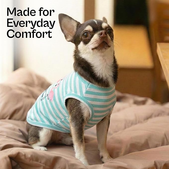 Parisian Pet Flamingo Dog Shirt – 100% Cotton Striped Shirts for Medium Dogs – Sleeveless Puppy Vest – Lightweight and Breathable Pet Apparel – Pullover Summer Dog Clothes - Stretchy T Shirts for Dogs