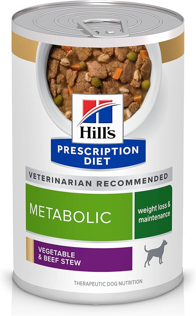 Hill's Prescription Diet Metabolic Weight Management Wet Dog Food, Vegetable & Beef Stew, 12.5 oz. Cans, 12-Pack