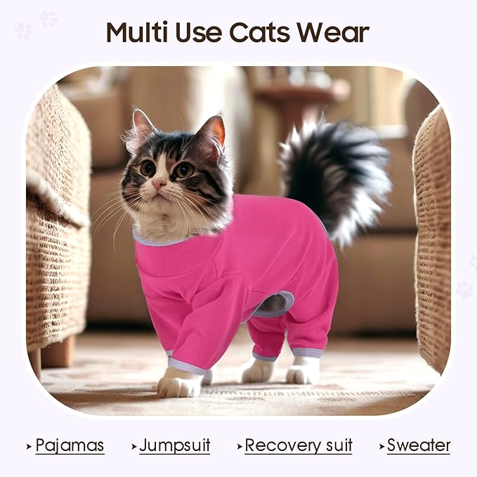 DENTRUN Cat Clothes for Hair Control with Hair Sticky Fabric - Soft Recovery Suit & Breathable Lint-Resistant Cat Sweater for Cats Only, Kitten Onesie Pajamas, S, Bright Pink