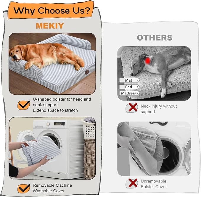 Large Dog Bed Waterproof Orthopedic Foam Dog Beds for Large Dogs Sofa Comfy Pet Bed with Washable Removable Cover & Non-Slip Bottom