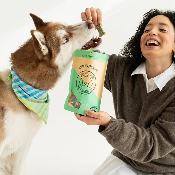 Winnie Lou Organic Dog Treats – Natural Dog Biscuits, USA Made, Organic Ingredients, Clean, Sensative Stomach, All Breed Sizes, High Protein, Hypoallergenic, Minty Breath Bones (Pack of 2)