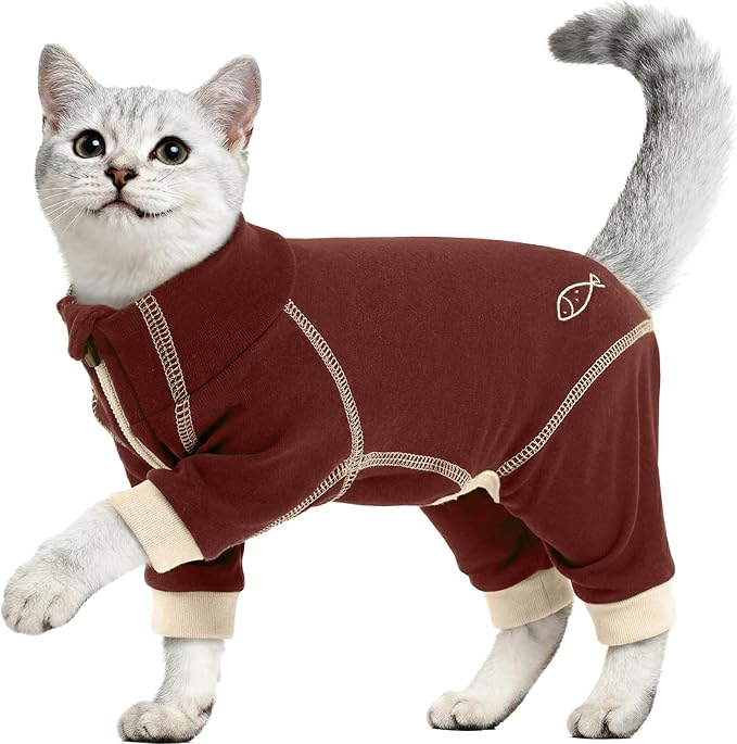ROZKITCH Cat Recovery Suit, Full Cover Cat Surgery Suit Prevent Licking Wound Skin Problems Reduce Shedding Anxiety, Breathable Pajamas for Cats Only Brown M