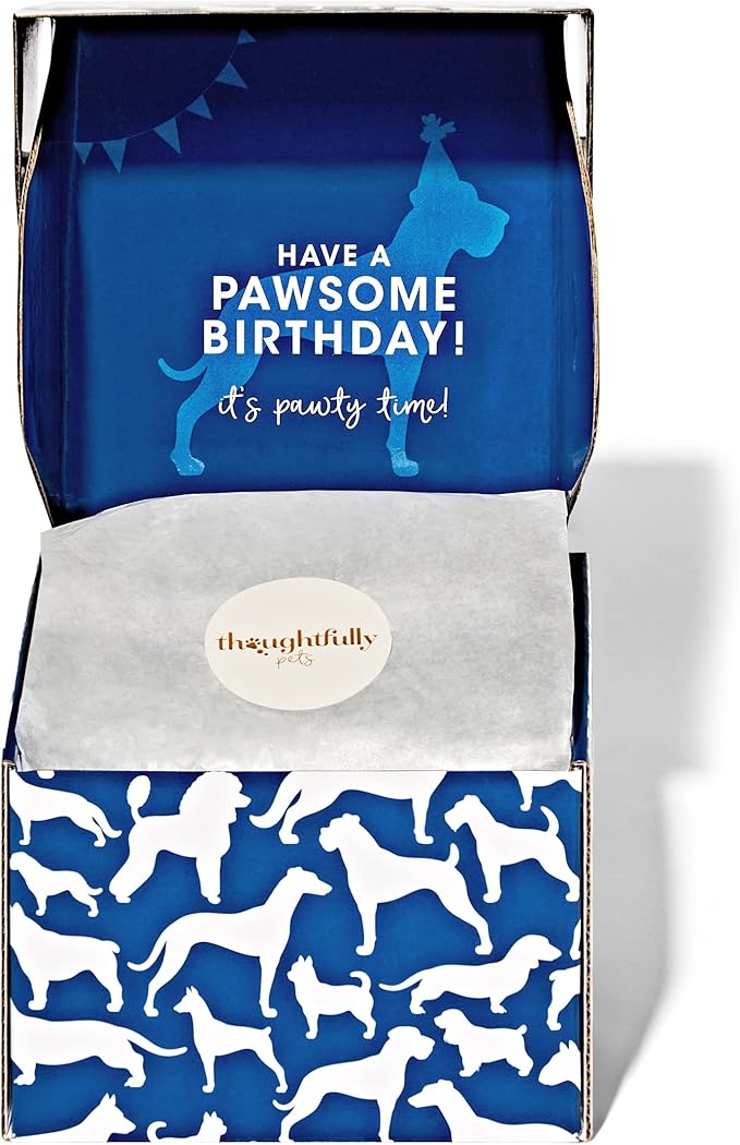 Thoughtfully Pets, Blue Dog Happy Birthday Mini Cookie Cake, Blue, Peanut Butter Flavored, Hand Decorated Hollow Biscuit Cake for All Dog Breeds