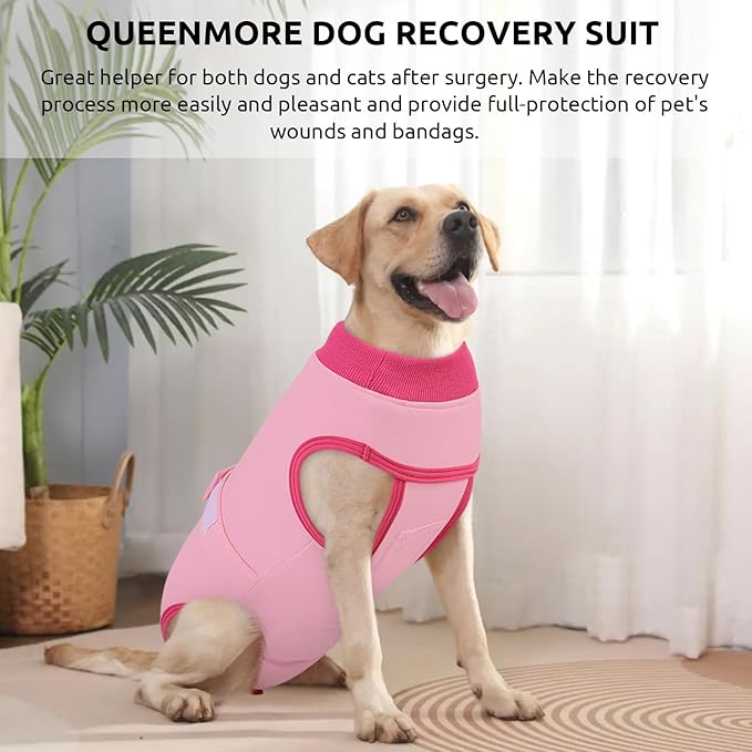 Queenmore Dog Surgical Recovery Suit Onesie, Recovery Suit for Dogs Cats After Surgery,Anti Licking Pet Female Post-Operative Spayed Neutered Shirt, Substitute E-Collar & Cone, Pink,3XL
