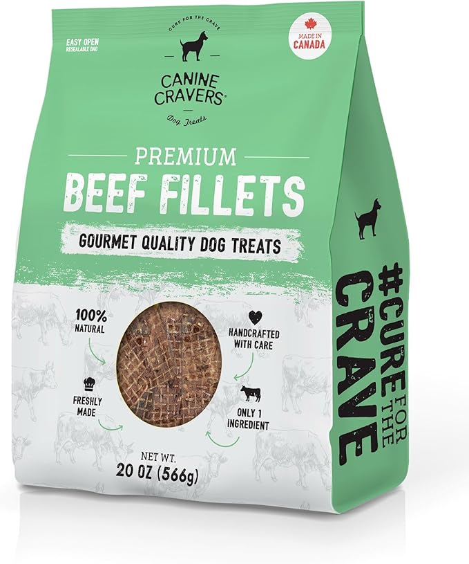 Canine Cravers Single Ingredient Dog Treats – Human Grade Air Dried Hypoallergenic Pet Food – Grain, Gluten, and Soy Free – 100% All Natural (Premium Beef Fillets, 20 oz)