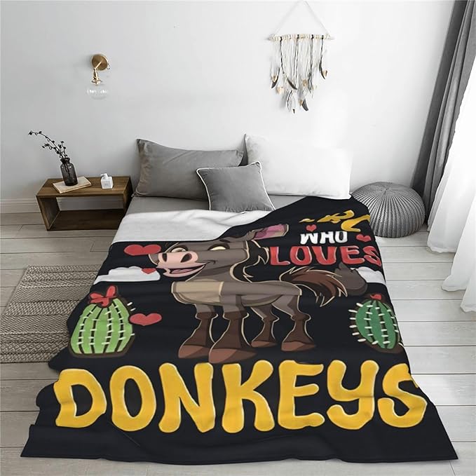 Just A Girl Who Love Donkeys Blanket Funny Donkey Decor Throw Blanket Gifts for Girls Boys Super Warm Soft Plush Lightweight Fleece Flannel Blanket Couch Bedding Blanket for Adults Kids Women 80"X60"