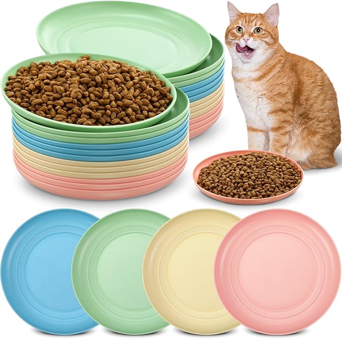 Gerrii 24 Pieces Fatigue Relief Cat Bowl 6 Inch Shallow Cat Food Dish Stray Wet Feeding Bowls Wide and Small Pet Plates for Ferrets Feral Short Legged Kitten Shelter(Light Color,Convention)