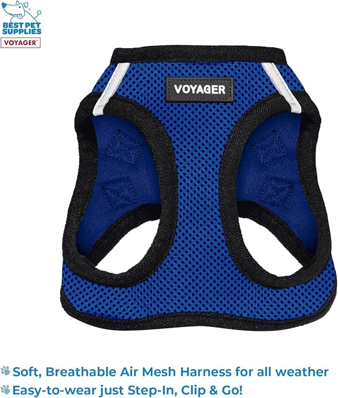 Voyager Step-in Air All Weather Mesh Harness and Reflective Dog 5 ft Leash Combo with Neoprene Handle, for Small, Medium and Large Breed Puppies by Best Pet Supplies - Blue, Small