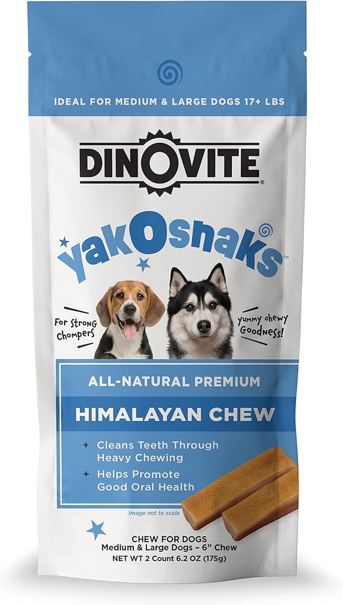 Dinovite YakoSnaks Himalayan Yak Cheese Himalayan Dog Chews, Long Lasting Yak Chews for Dogs, Low Odor Himalayan Dog Chews, Natural Yak Cheese Treats for Medium/Large Dogs, 2 Count