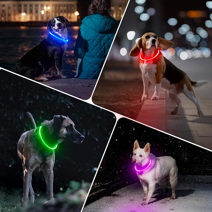 BSEEN Light Up Dog Collar, Type-C Rechargeable LED Dog Collar Waterproof Glowing Pet Collar TPU Cuttable Lighted Puppy Collar Safety Dog Lights for Night Walking (Pink 70cm)