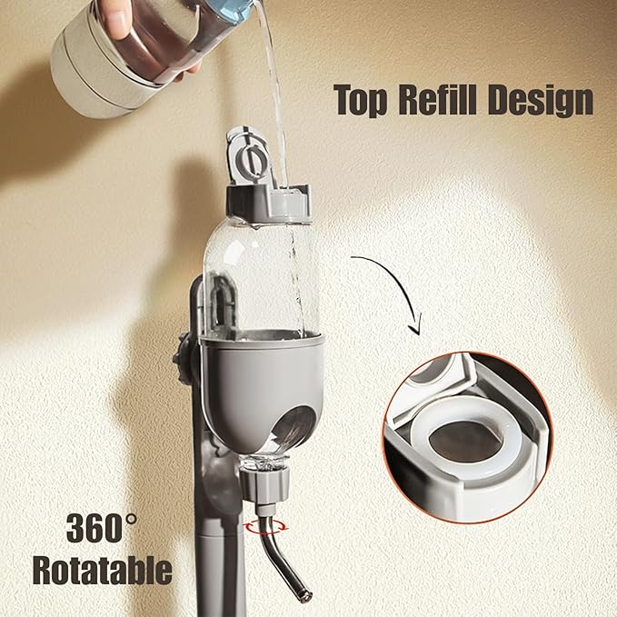 Automatic Pet Food Water Dispenser, Auto Gravity Pet Feeder Water Bottle Set for Crate Cage for Puppy Cat Rabbit Guinea Pigs Chinchilla Ferret Hedgehog (Grey)