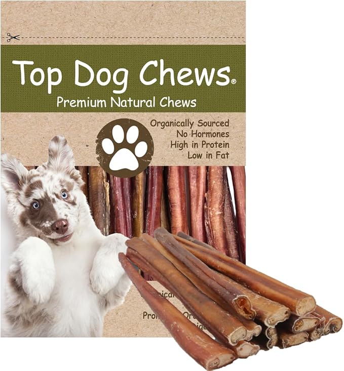 Top Dog Chews- 12 Inch Odor-Free Bully Sticks, 100% Natural Angus Beef, Free Range, Grass Fed, High Protein, Supports Dental Health & Easily Digestible, Thick Dog Treat, 24 Pack