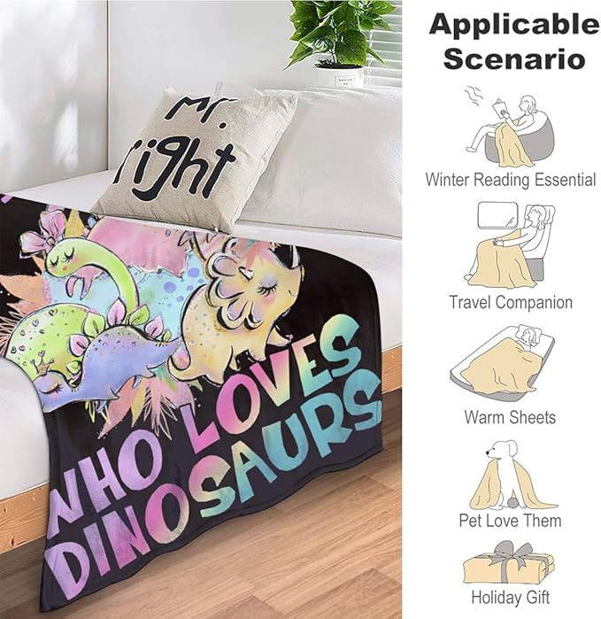 Just A Girl Who Loves Dinosaurs Blanket Cute Dinosaurs Decor Throw Blanket Gifts for Girls Super Warm Soft Plush Lightweight Fleece Flannel Blanket Winter Bedding Blanket for Kids Adults Women 50"x60"