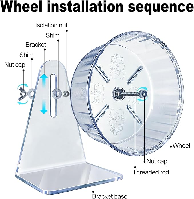 Silent Hamster Wheel, Super-Silent Hamster Exercise Wheels Accessories, Quiet Running Wheels, Adjustable Stand for Hamsters Mice Or Other Small Animals (Ф 8.3 inch, Transparent)