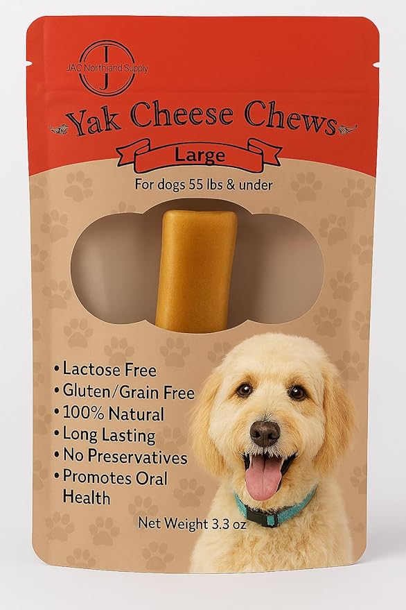 JAC's - Natural Yak Cheese Chew (Large) - 1 Large Stick | Long-Lasting & Lactose-Free Delight Treat for Dogs Under 55 lbs | Gluten-Free, 100% Natural Healthy Dog Treat