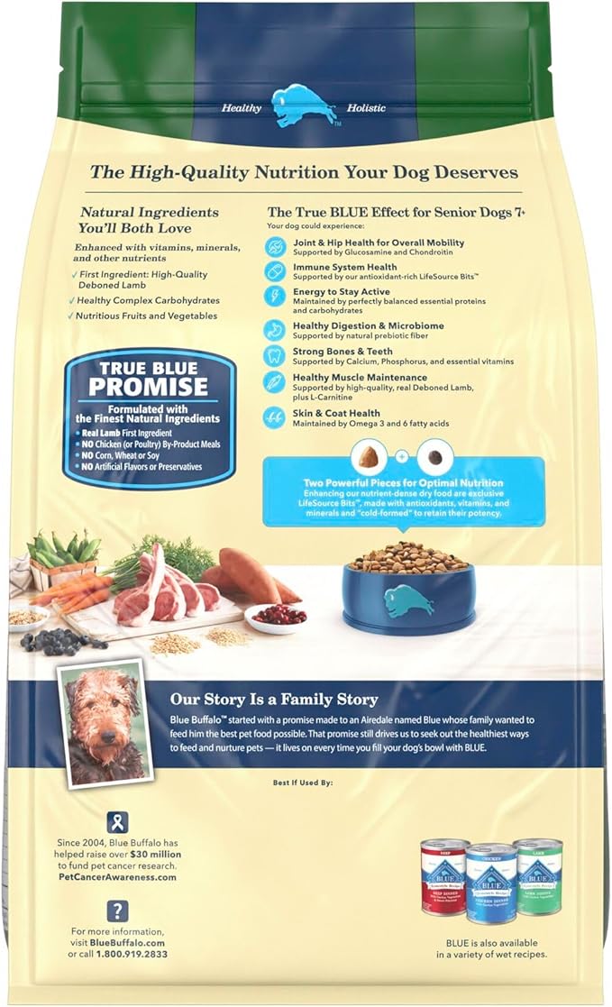 Blue Buffalo Life Protection Formula with LifeSource Bits, Senior 7+ Dry Dog Food, Lamb and Brown Rice Recipe, Natural Food for Dogs, 5 lb. Bag