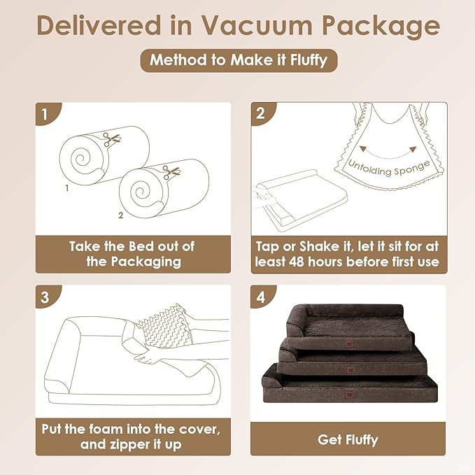 EHEYCIGA XXL Dog Bed Memory Foam, Orthopedic Giant Dog Bed Jumbo with Washable Removable Cover, Waterproof Pet Sofa Couch with Nonskid Bottom, 48x35x7.5, Brown