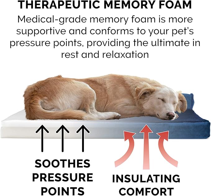 Furhaven Plush & Velvet L-Shaped Chaise Memory Foam Dog Bed - Deep Sapphire, Small