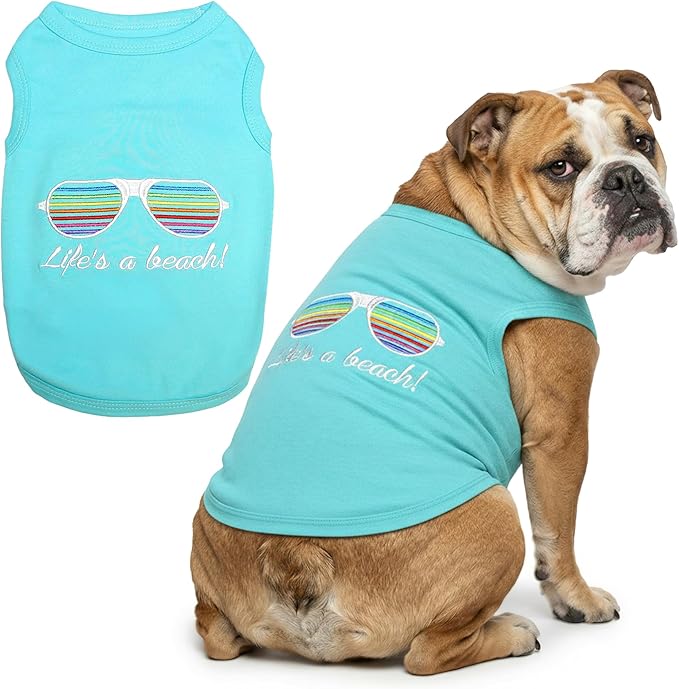 Parisian Pet Beach Dog Shirt – 100% Cotton Shirts for Large Dogs – Sleeveless Pet Vest – Lightweight and Breathable Dogs Apparel – Cute Summer Dog Clothes - Stretchy T Shirts for Pets