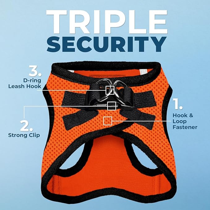 Best Pet Supplies Voyager Step-in Air Harness - All Weather Mesh, Reflective, No Pull Harness for Dogs, Cats - Secure with Hook & Loop Fastener, Buckle, Double D-Rings - Orange/Black Trim, XXS