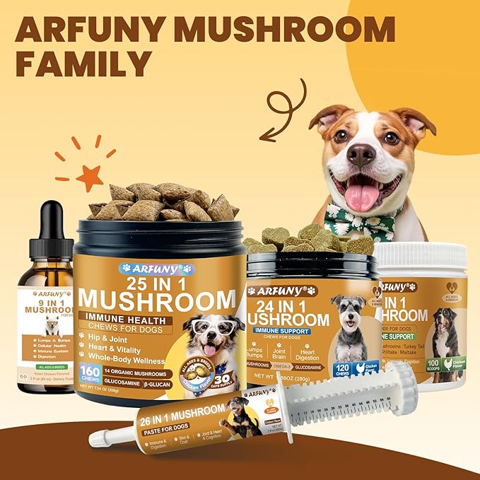 Turkey Tail Mushroom for Dogs - 26 in 1 Mushroom Paste for Dogs Lumps and Bumps, Immune System, Digestion, Skin, Energy, Joint- 13 Mushrooms Turkey Tail, Chaga, Reishi, Lion's Mane - Chicken Flavor