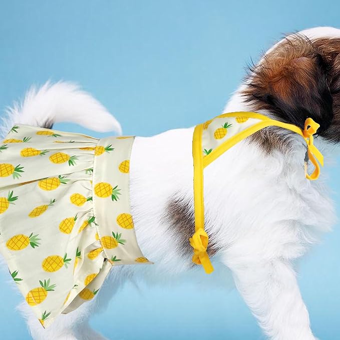 Junchl Small Dog Bikini,Summer Pet Swimsuit Puppy Bathing Dress Beach Clothes, Hawaiian Party Pet Costume Outfit for Puppy Cat Kitten Pineapple M