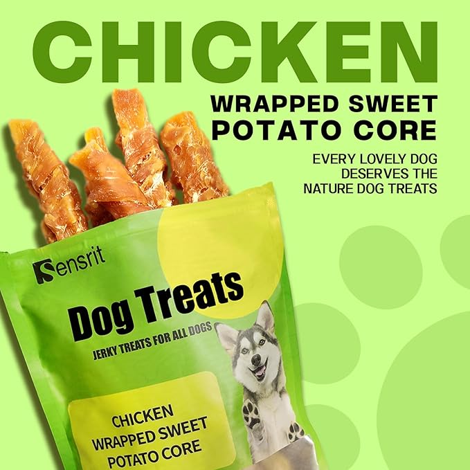 Chicken Wrapped Sweet Potato Core Dog Treats - All Natural, Grain Free Jerky Chews for Small, Medium, Large Dogs - Healthy Training Rewards & Snacks for Digestive Health, 10oz