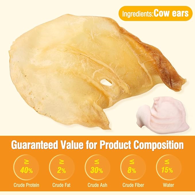 100% Natural Real Cow Ears for Dogs - Single Ingredient Dental Chew, Long-Lasting Treats for All Breeds (Small/Medium/Large) | High Protein, Easily Digestible(4.23 OZ)