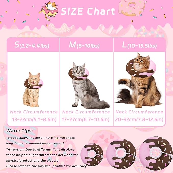 Seyezo Cat Cone Collar Soft, Adjustable Cat Recovery Collar Kitten Cones to Stop Licking, Cute Donut Neck Donut Pillow After Surgery, Healing Elizabethan Collar for Kittens(Chocolate, Large)