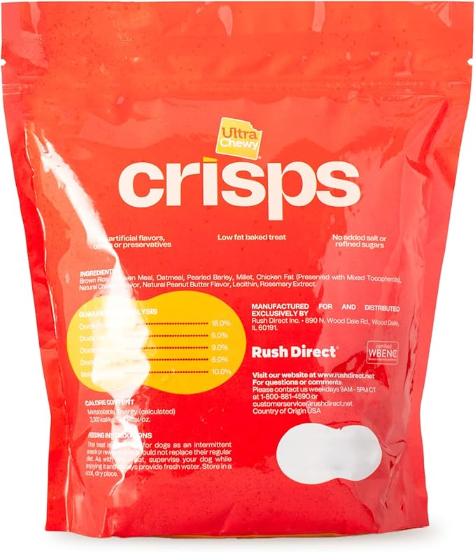 Ultra Chewy Crisps Dog Cookies - Low Fat Baked Treats Made in USA - No Artificial Flavors, Added Salt, or Sugars - Suitable for Small, Medium, Large Dogs - 2 Pack