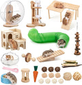 40 Pcs Hamster Cage Accessories, 9.5'' Exercise Wheel, Wood Platform Hideout House, Water Bottle, Sand Bath, Bowl, Chew Toys for Syrian Hamsters Mice Gerbils Habitat Decor(Fun Style)