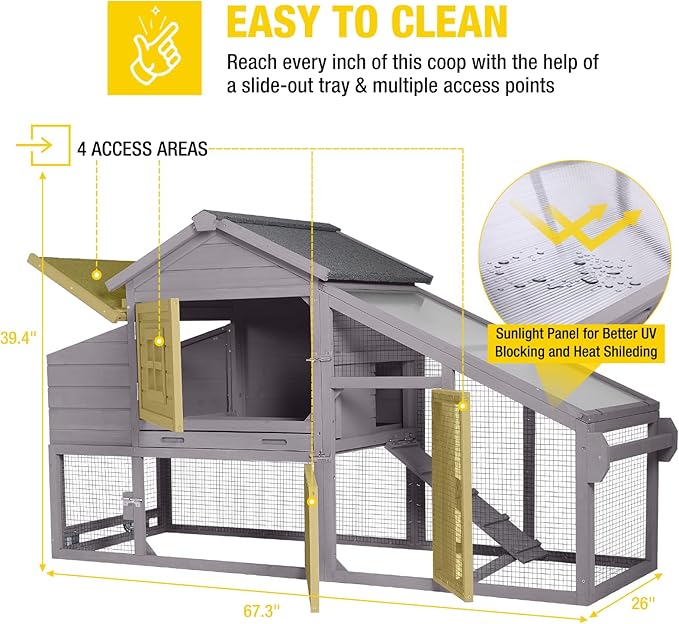 Aivituvin Wooden Chicken Coop Hen House, Outdoor Large Rabbit/Bunny Hutch, Small Animal Cage (Grey)