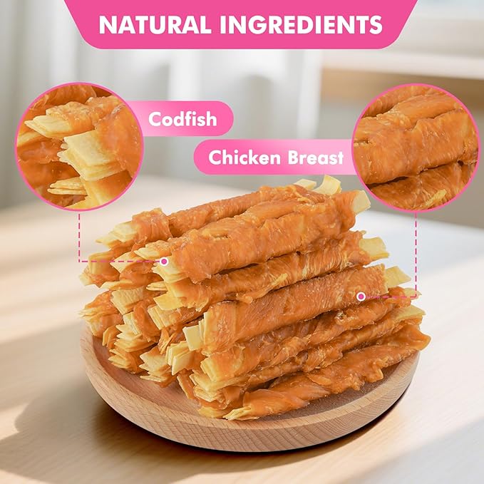 Dog Treats, Chicken Wrapped Cod Fillets, Rawhide Free Healthy Dog Snacks, Soft Dog Treats for Small Dogs, 20 oz