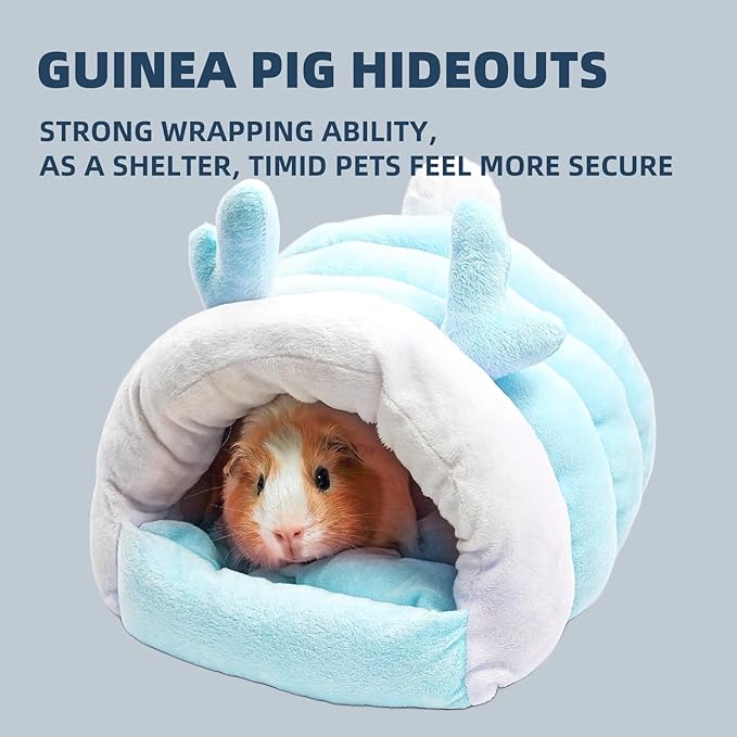 Guinea Pig Hideout, Warm Bed for Guinea Pig,Rabbits, Chinchillas, Guinea Pig Bed, Cozy Small Animal Winter Shelter (Blue, Large)