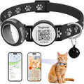 Waterproof Breakaway Cat Collar with Paw Prints - Secure AirTag Holder & Free QR Code Tag, Adjustable & Safe Kitten Collar for Apple Tracking (Black)