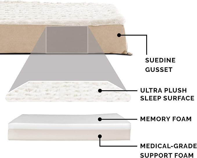 Furhaven Memory Foam Dog Bed for Large Dogs w/ Removable Washable Cover, For Dogs Up to 125 lbs - Ultra Plush Faux Fur & Suede Mattress - Cream, Jumbo Plus/XXL