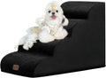 GoGoBunny Waterproof High Density Foam Curved Dog Stairs for High Beds Couches 19.7" H, 4-Step Ramp Dog Steps Friendly to Small Medium Dogs or Pets Joints, Non-Slip Balanced Durable Pet Step, Black