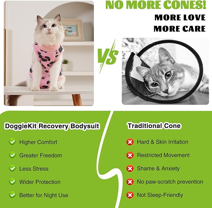 Cat Recovery Suit After Surgery, Anti Licking Onesie Postoperative Shirt for Female Spay Male Neuter, Soft Breathable Bodysuit Pajamas for Abdominal Wound Kitten E-Collar & Cone Alternative