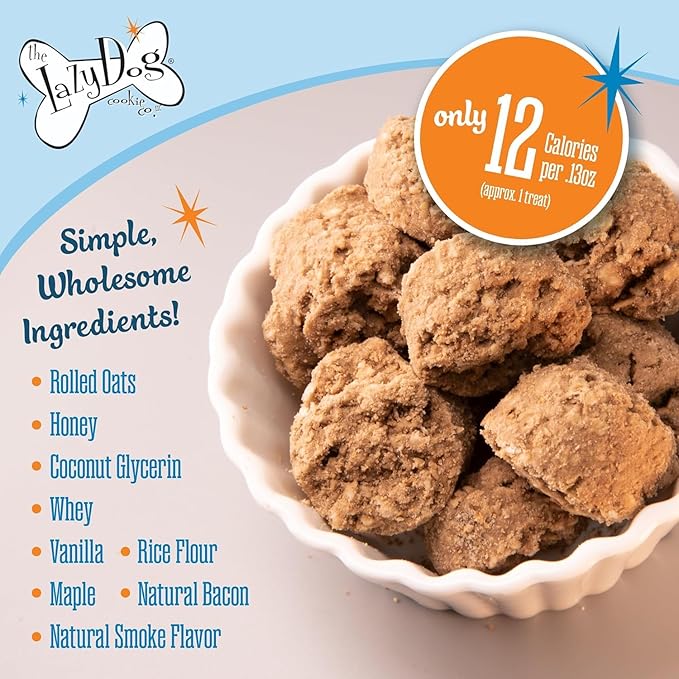 The Lazy Dog Cookie Co. Soft Dog Treats, Mutt Mallows Maple Bacon Kissies, for Small, Medium and Large Dogs, Wheat-Free, Baked in The USA, 5 oz. (Pack of 3) Bacon
