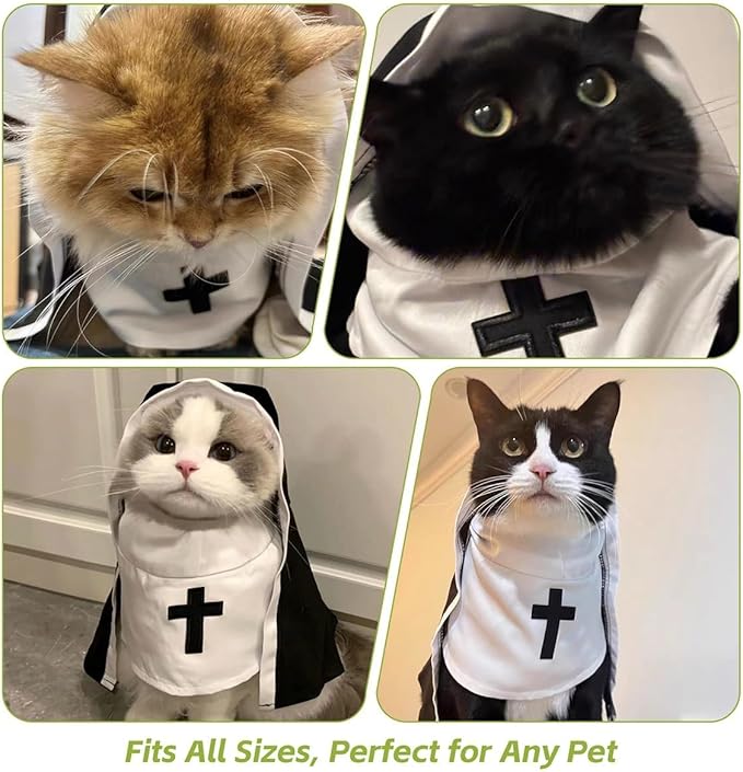 MANON ROSA Cat Costume Nun Dress- Funny Halloween Cloak Outfit for Small Medium Dogs, Cosplay Apparel for Photoshoots Parties Social Media, Adorable Pet Clothing (XL(Rec wt.23-33lbs))