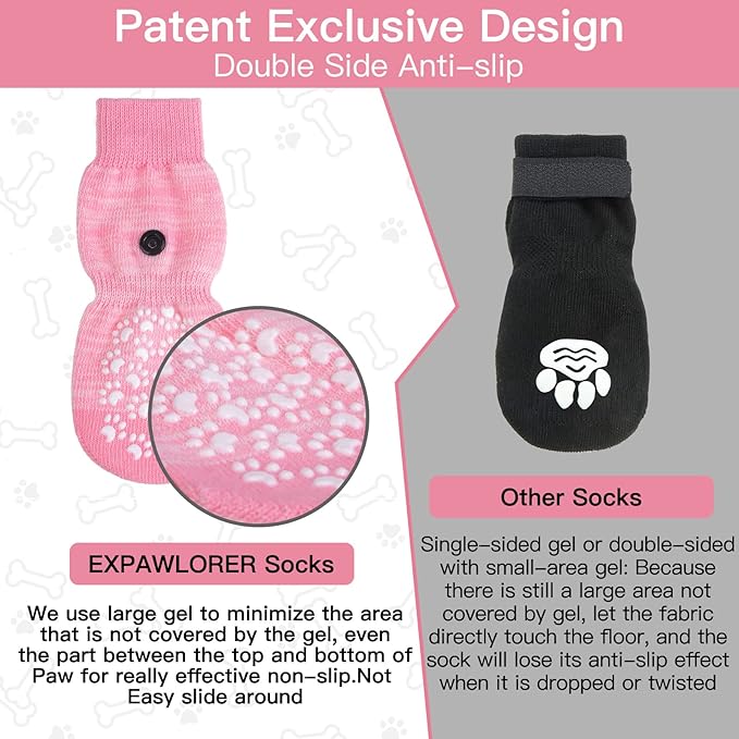 EXPAWLORER Anti Slip Dog Socks to Prevent Licking Paws, Dog Shoes for Hot Pavement, Dog Booties for Small Medium Large Senior Dogs, Traction Control Boots & Paw Protectors for Hardwood Floors