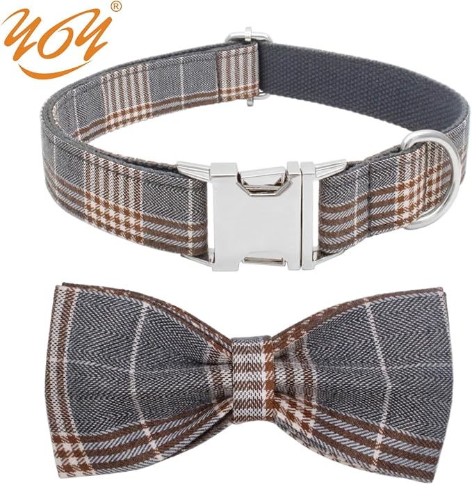 YOY Soft Comfortable Adjustable Pet Collar with Bowtie, Heavy Duty Dog Collar and Leash Set for Small Medium Large Dogs Cats, Puppy Grooming Doggy Accessories, Length 18" - 26"