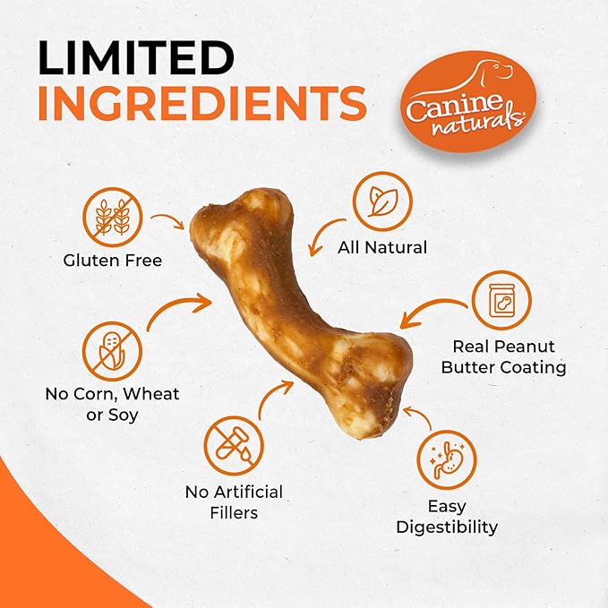 Canine Naturals IrresistiBONES Long Lasting Peanut Butter Chew - Made with Real Peanut Butter - All Natural and Easily Digestible - 3 Pack